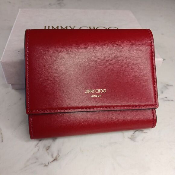 Jimmy Choo MARINDA Dark Red Leather Wallet Trifold Full Set - Picture 2 of 11